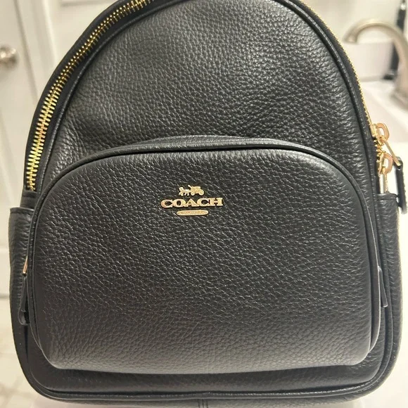 Coach Black Pebbled Leather Mini Backpack with Gold Zippers - Picture 2 of 10